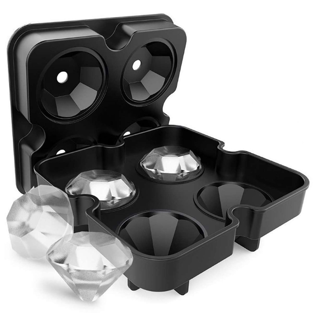 Diamond Ice Mold Silicone Ice Cube Trays Large 4 Ice Maker Mold for Chilling Whiskey Cocktails